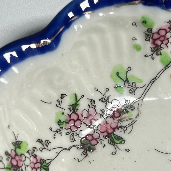 Vintage 20s Set 4 Seto Japanese Cobalt Blue Handpainted Bird Porcelain Dishes - Picture 8 of 11